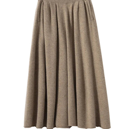 Classic Autumn Winter Wave Skirt 100% Cashmere Skirt Women A-Line Skirt Female Double Elastic Waist Pocket Warm Knit Long Dress PlatiNum