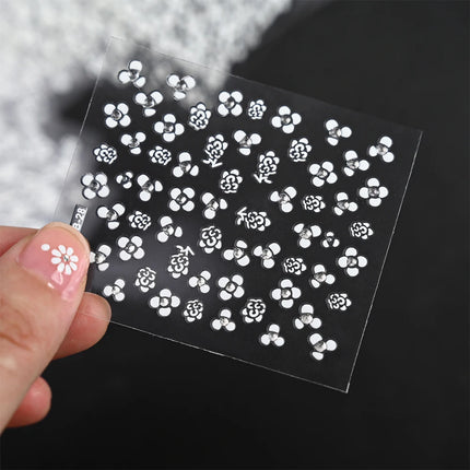 30sheets White Flower Nail Art Stickers 3D Rhinestones Floral Nail Decals 5.5*6.5cm Self Adhesive White Flower Nail Decorations