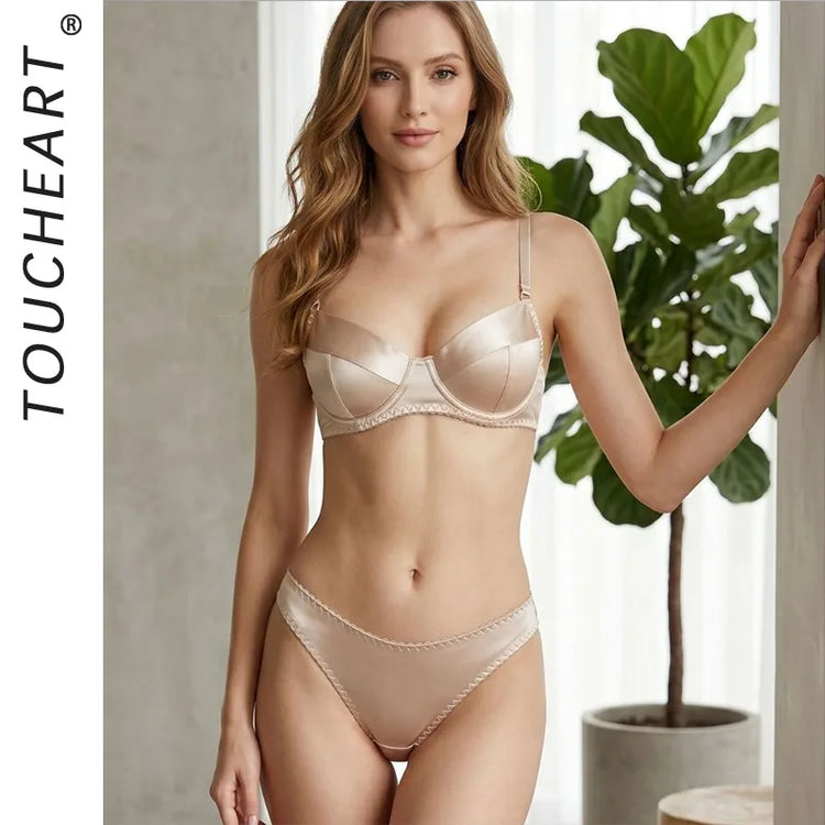 Toucheart Erotic Lingerie Ultra-thin French Lingerie Sexy Set Bra Panties Push-up Underwired Women's Body Shaping Cute Intimate