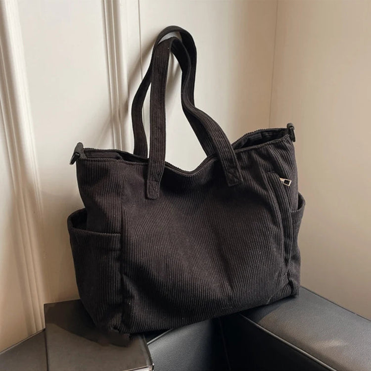 Women Corduroy Tote Bag Casual Multi Pocket Handbag Adjustable Strap Crossbody Sling Bag Zipper Shoulder Bag Fall Winter Bag PlatiNum