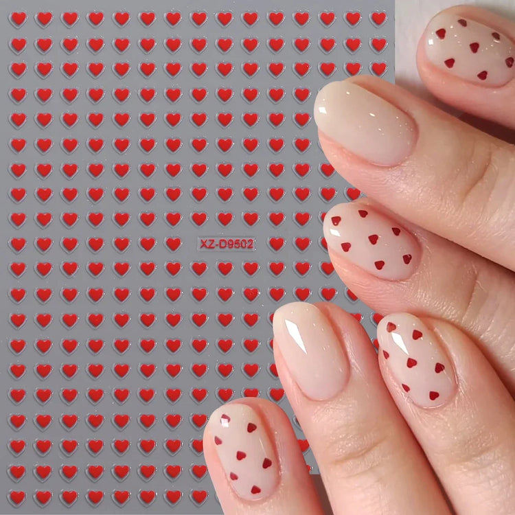 8pc 3D Mixed Color Heart Nail Stickers Valentines' Day Sweet Red Pink Love Selfadhesive Nail Decoration Decals Manicure 2027