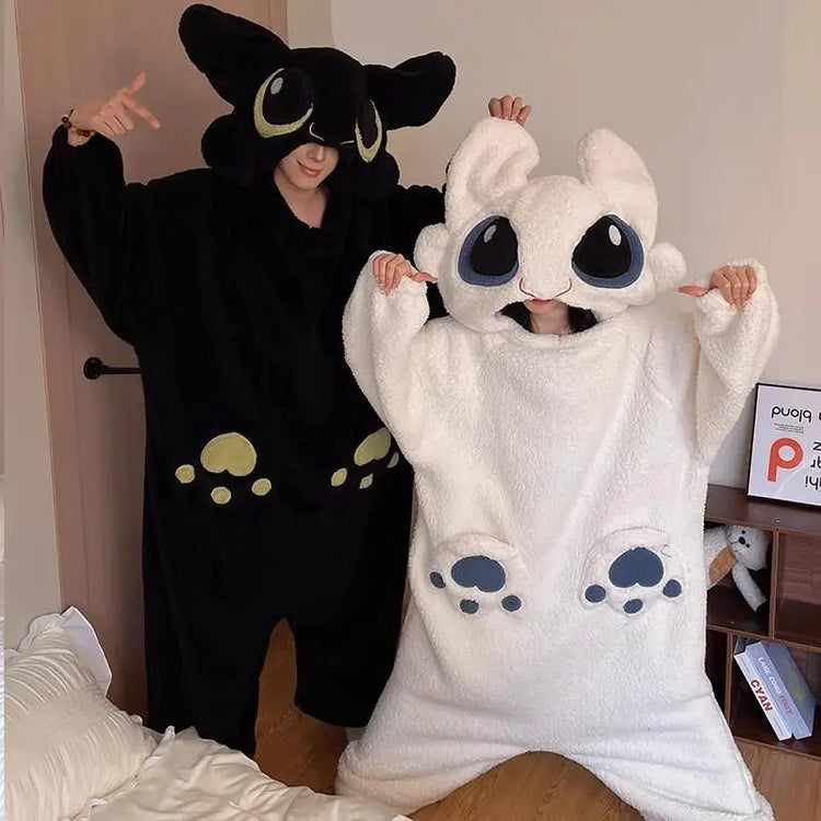 Anime Toothless Boys Girls Bodysuit Pajamas Autumn Winter Coral Fleece Thickened Warm Nightgown Wearing Home Clothes Outside