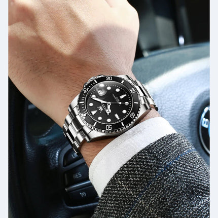 OLEVS Orologi da uomo Trend Luxury Cinturino in acciaio pregiato Grande data Orologio da polso al quarzo di marca originale per uomo Impermeabile luminoso 5885 Nuovo platinumshop