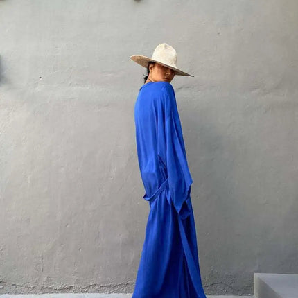 Solid Beach Cover Up Women Self Belted Wrap Kimono Dress Costume da bagno 2025 New Robe Summer Beachwear Fornitura in fabbrica platinumshop