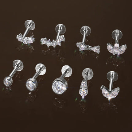 BOAKO 925 Sterling Silver Moissanite 2/3/4mm Round  For Woman 1 Piece geometric Piercing Earrings Party Wedding Fine Jewelry PlatiNum