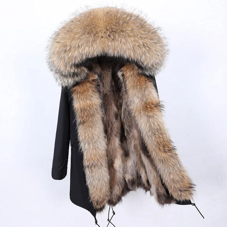 Maomaokong Natural Fur Lining Real Fur Coat Winter Jacket Women Raccoon Fur Collar Warm Thick Parkas Female Clothing