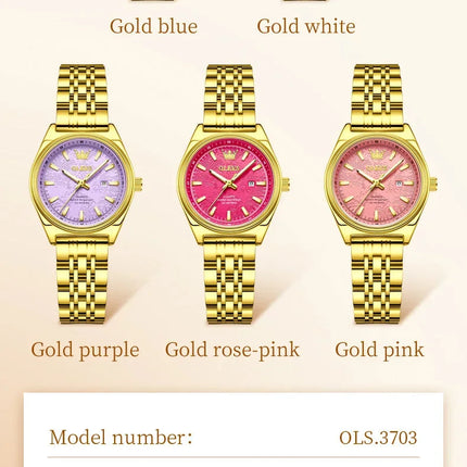 OLEVS 3703 Orologio da donna Orologio al quarzo con calendario di lusso Orologio da polso da donna impermeabile con specchio ad alta durezza 30M platinumshop