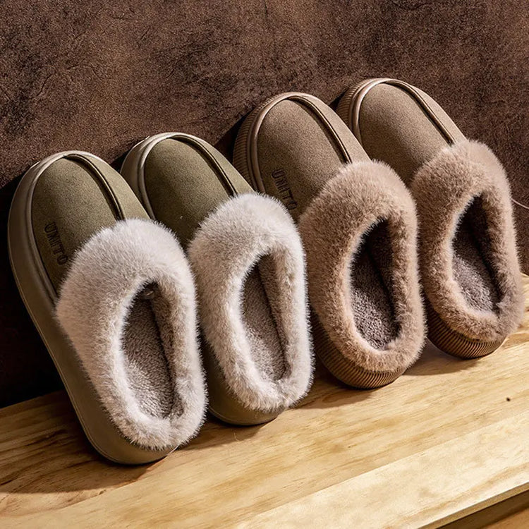 Comwarm Winter Furry Women's Slippers Anti-slip Indoor Slides Thick Sole Cotton Slides Fuzzy Cozy Warm Outdoor Women's Slippers