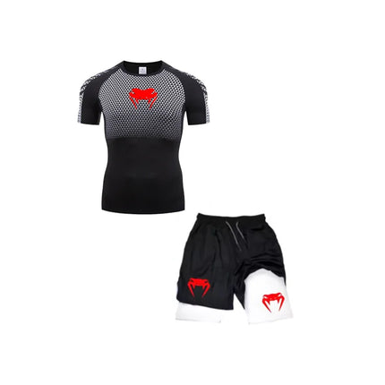 Set di compressione Anime Venom Magliette da palestra per allenamento da uomo Pantaloncini da corsa traspiranti Set di abbigliamento sportivo Rash Guard ad asciugatura rapida platinumshop
