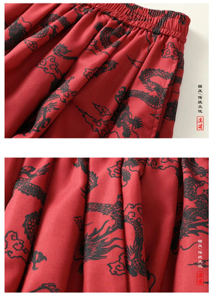 Men's Lantern Trousers Chinese Style Retro Red Dragon Casual Comfortable Harun Pants Men's Fashion Loose Wide Leg Streetwear