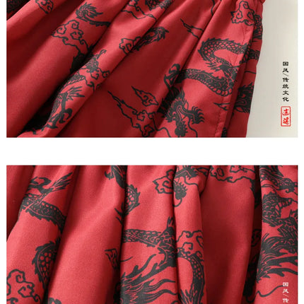 Pantaloni Lanterna da Uomo Stile Cinese Retrò Drago Rosso Casual Comodi Pantaloni Harun Moda Maschile Larghi a Gamba Larga Streetwear