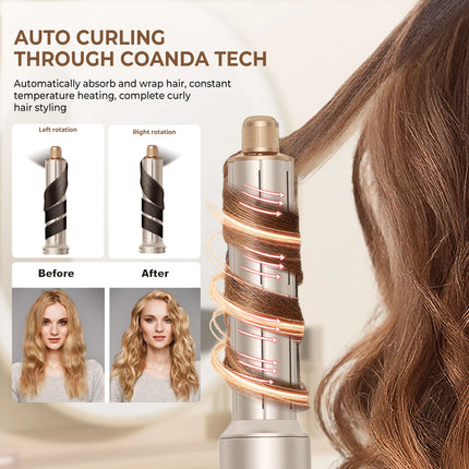 UKLISS 643 Champagne Color 8-in-1 Hot Air Styler Set, Detachable Multi Functional Hair Styling Tool, Hair Dryer, Curling Wand, Straightening Brush & Flat Iron All in One, Foldable Rotatable Auto Curler for Quick Drying, Smoot