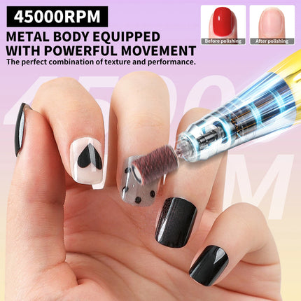45000RPM Electric Nail Drill Professional Rechargeable Machine Low Noise Nails Sander File Polishing Set For Manicure Salon Tool