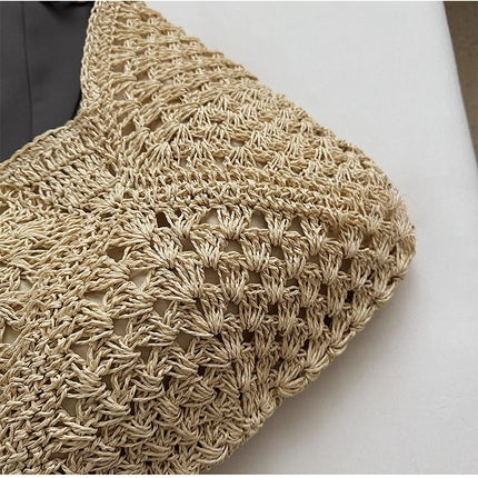 Women's Woven Straw Tote Bag Large Capacity, Summer Beach Vacation Bag, Fashionable Shoulder Bag for Commuting