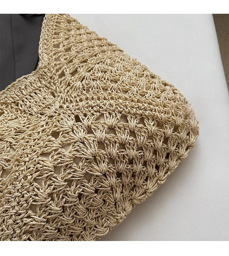 Borsa Tote da Donna in Paglia Intrecciata Grande Capacità, Borsa Estiva da Spiaggia per Vacanze, Borsa a Spalla alla Moda per il Pendolarismo