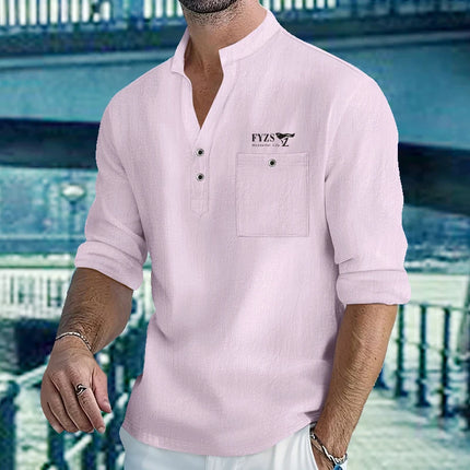 Men's Lightweight Shirts Cotton Linen Henley Long Sleeve Shirts for Men Beach Hawaiian V-Neck Top Breathable Polo
