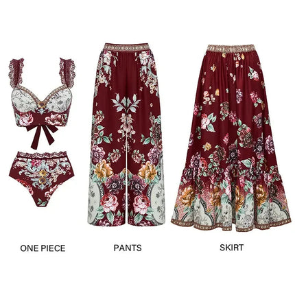 Costume da bagno vintage da donna sexy, bikini o intero, con stampa peonia, scollo a V, push-up, modellante, per la spiaggia platinumshop