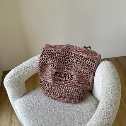 Hylhexyr Women's Letter Embroidered Shoulder Bag Woven Straw Bag Large Capacity Empty Holiday Beach Bags