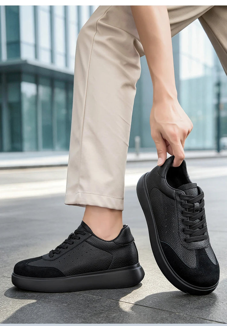 Men 7CM Invisible Height Increasing Sneakers Comfortable Breathable Leather Casual Elevator Shoes Lace Up Thick Sole Sport Shoes