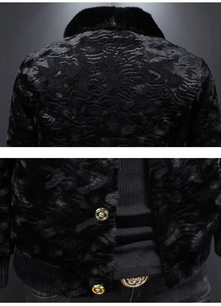 Winter Men Gold Mink Fur Thickened Sheepskin Water-Repellent One-Piece Collar Coat Mens Wool Trench Coat Manteau Homme Hiver