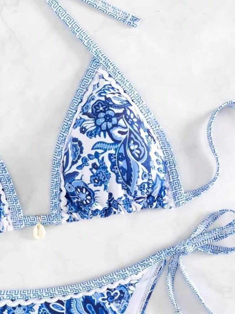 Bikini a triangolo con laccetti da donna, costume da bagno due pezzi, abbigliamento da spiaggia estivo platinumshop