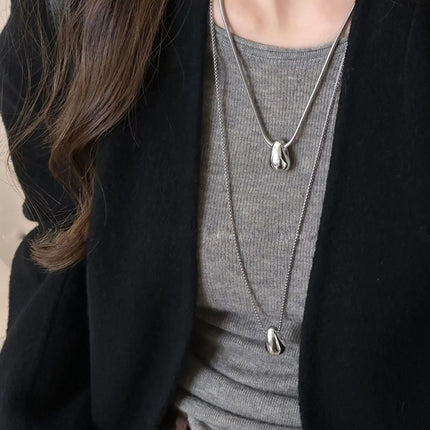 Real 925 Sterling Silver Minimalist Water Drop Pendant Chain Necklace for Women Classic Fine Jewelry Personality Accessories PlatiNum