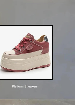 Fujin 9cm 3 inch comfortable platform sneakers for women Genuine Leather Women Vulcanized Shoes Platform High Heels Casual Shoes PlatiNum