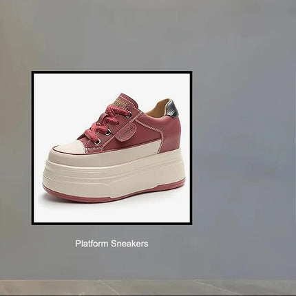 Fujin 9cm 3 inch comfortable platform sneakers for women Genuine Leather Women Vulcanized Shoes Platform High Heels Casual Shoes PlatiNum