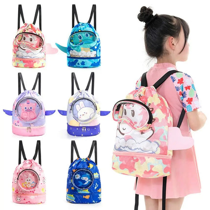 Borsa da spiaggia con coulisse per bambini con separazione asciutta e bagnata, impermeabile, regolabile, per sport, nuoto, viaggi, fitness, spiaggia, borsa da nuoto per bambini