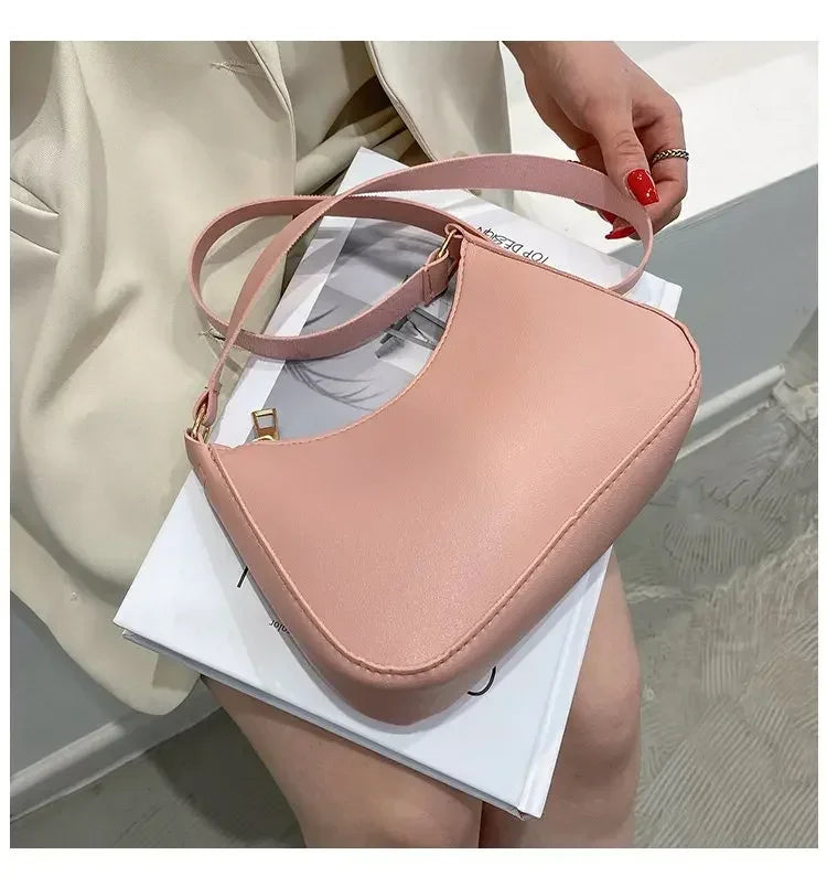 New Women's Fashion Handbags Retro Solid Color PU Leather Shoulder Underarm Bag Casual Women Hobos Handbags sac à main femme PlatiNum