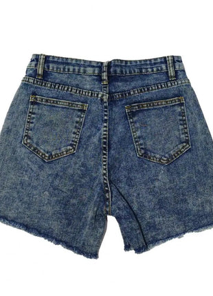 2025 Pantaloncini da donna con bordo strappato effetto consumato retrò Vita alta lavati Tasche laterali slim fit con sollevamento del sedere Pantaloni corti da festa casual da club - platinumshop