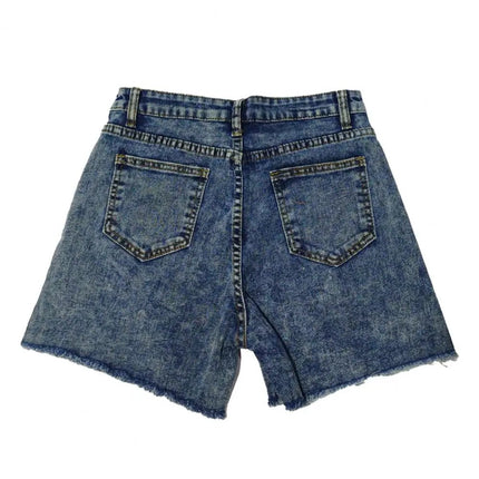 2025 Pantaloncini da donna con bordo strappato effetto consumato retrò Vita alta lavati Tasche laterali slim fit con sollevamento del sedere Pantaloni corti da festa casual da club - platinumshop