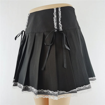 Harajuku Punk gotico nero a vita alta gonne nere donne Sexy Patchwork fasciatura Mini gonna nera Streetwear femminile