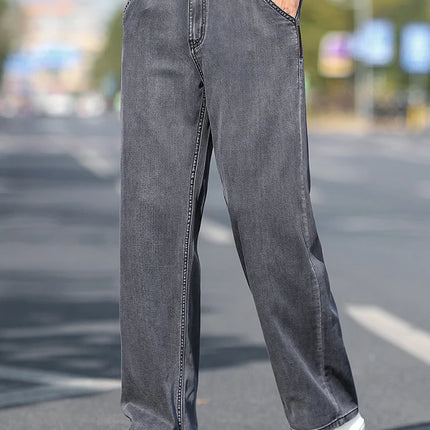 Jeans Larghi da Uomo in Lyocell Sottile, Morbidi e Comodi, Pantaloni alla Moda Primaverili ed Estivi, Denim Lavato di Marca
