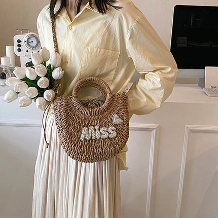 Personalized Summer Straw Bag for Women, Large Capacity, Perforated Design, Simple Shoulder Beach Bag for Vacations