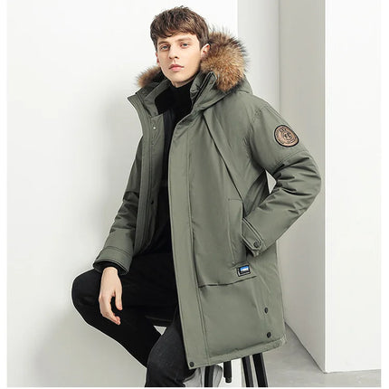 Men Winter Goose Down Coats Fur Collar Hooded Long Down Jackets Top Quality Male Outdoor Windproof Warm Winter Jackets Canada