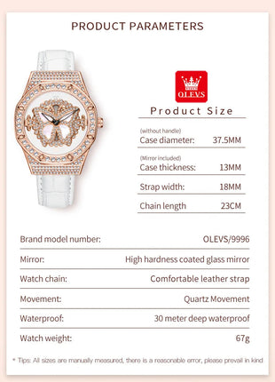 OLEVS 9996 Orologio Elegante di Lusso da Donna, Orologio al Quarzo Scheletrato, Impermeabile, con Quadrante Luminoso e Diamanti, Regalo Originale platinumshop