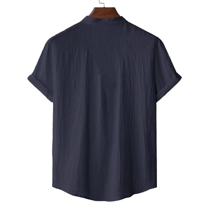 Men's Summer Cotton Linen T-Shirt, Beach Style, Short Sleeve, Henley Neck, for Vacations, Casual, Lightweight, Breathable and Comfortable