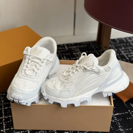 Minimalist Pure White Mesh & Leather Hiking‑Style Dad Sneakers Serrated Non‑Slip Thick Sole Triangle Tongue Decor Elevated Casual Ladies Athletic Shoes