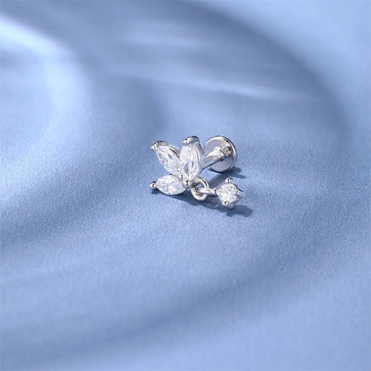 AIDE 1PC Sparkling Moissanite Piercing Stud Earrings 925 Sterling Silver Shining Circle Earring For Women Ear Bone Earring Jewel PlatiNum