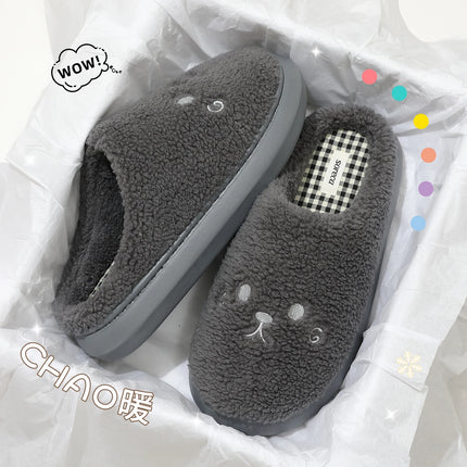 Cute Cat Winter Warm Slippers Women Men Fluffy Plush Home Shoes Red Bowknot Plaid Lining Indoor Bedroom Cotton Slides Mules New