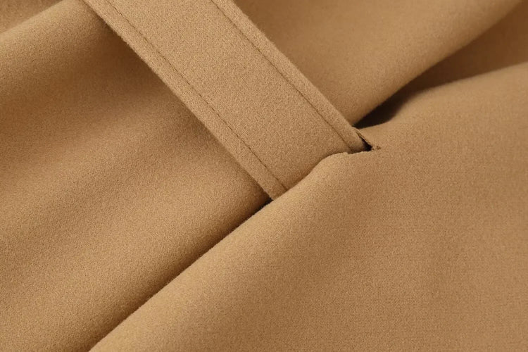 Women's Elegant Midi Cape Coat with Stand Collar Three Quarter Flared Sleeves Solid Color Belted Loose Fit Poncho For Woman