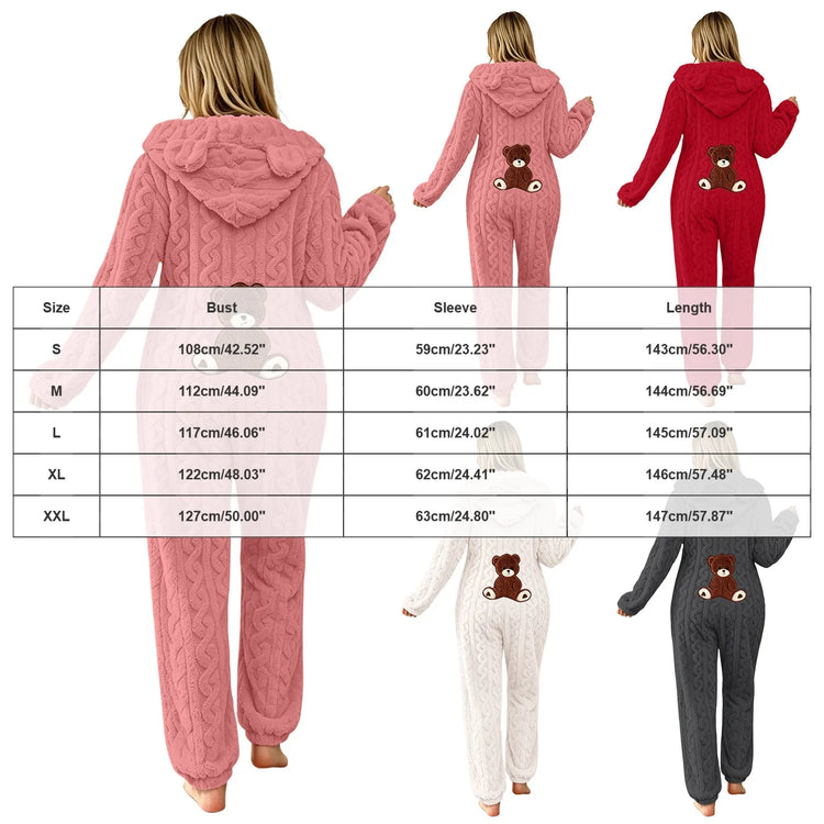 Animal Kigurumi Costume Cute Bear Onesie For Women Men Adult Cartoon Animal Pajamas Winter Soft Warm Fleece Hooded Sleepwear