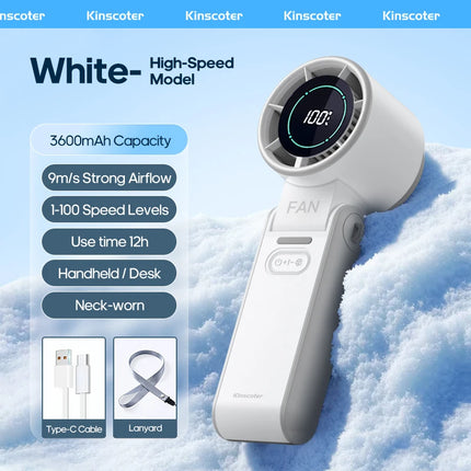 Ventilatore Portatile ad Alta Velocità con Raffreddamento Rapido, Ricaricabile 3600mAh, 100 Velocità Regolabili, Mini Ventilatore Pieghevole Turbo e Cordino
