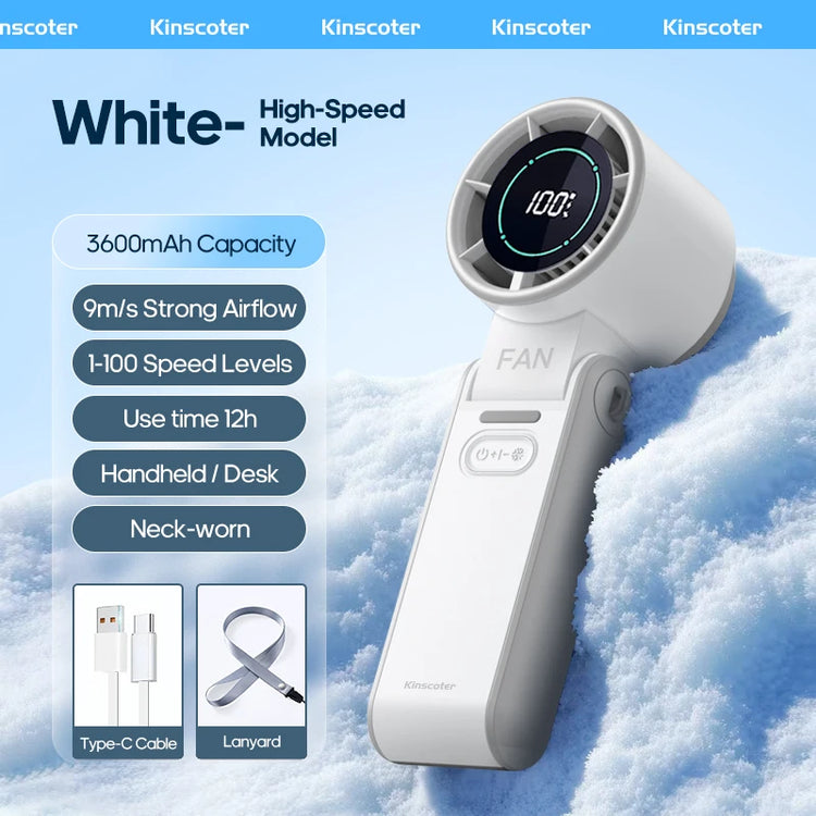 Ventilatore Portatile ad Alta Velocità con Raffreddamento Rapido, Ricaricabile 3600mAh, 100 Velocità Regolabili, Mini Ventilatore Pieghevole Turbo e Cordino