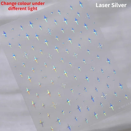 Punk Glitter Powder Blue Pink Star Charm Laser Silver Gold Starlight Rhinestones Moon DIY Nail Art Stickers Manicure Tool Decals