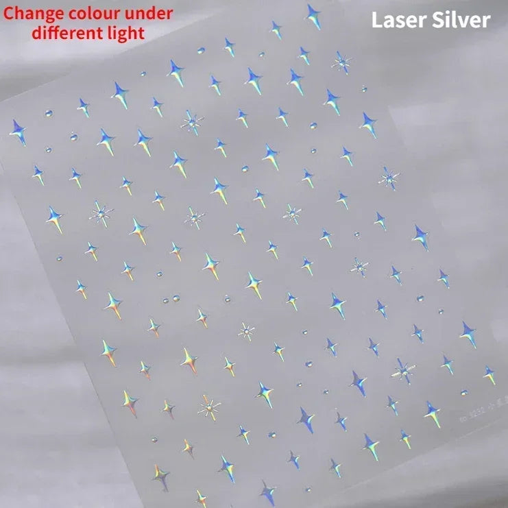Punk Glitter Powder Blue Pink Star Charm Laser Silver Gold Starlight Rhinestones Moon DIY Nail Art Stickers Manicure Tool Decals