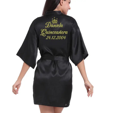 Logo personalizzato Data di matrimonio Nome Accappatoio Abito da sposa in seta sintetica Sposa Damigella d'onore Abiti da sposa Donna Bachelorette Preparewear platinumshop