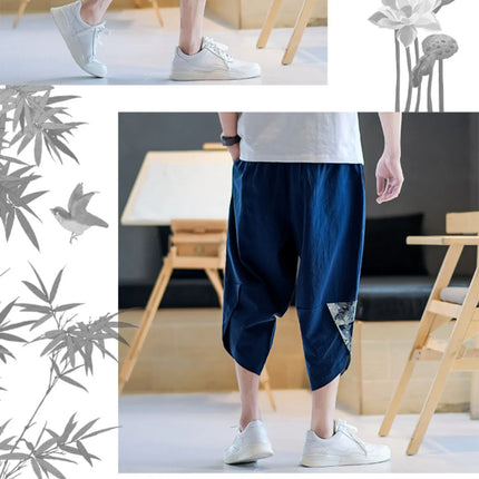 Pantaloni Kimono giapponesi da uomo in cotone traspirante Samurai Abbigliamento Pantaloni da uomo Stampa allentata Pantaloncini Harem retrò Pantaloni Hip Hop Harajuku