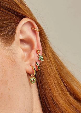 925 Sterling Silver Needle Green Zircon Gold Earrings Heart Hoop Earrings for Women Delicate Stud Earrings Luxury Jewelry Gifts PlatiNum